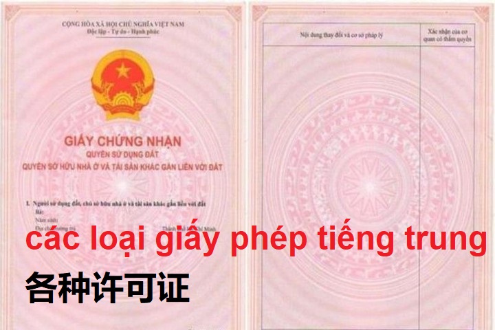 các loại giấy phép tiếng trung